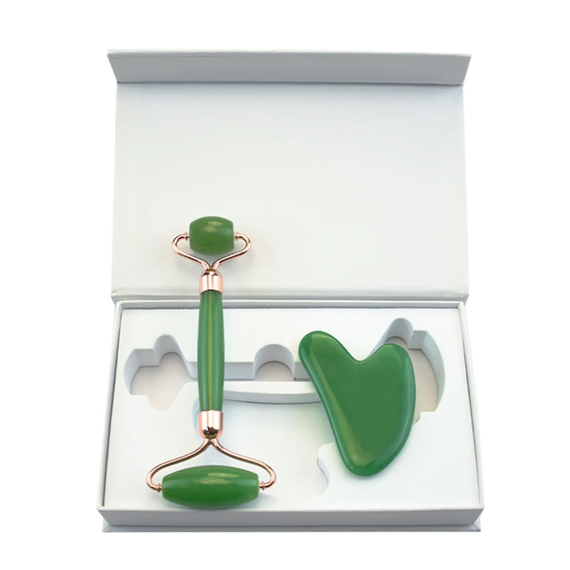 Skin care double jade gemstone facial massager roller