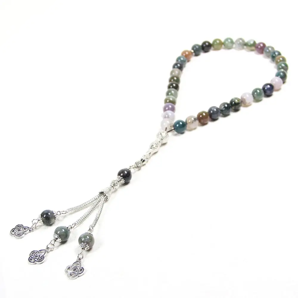 Colorful amazonite Muhammad Prayer Rosary Muslim Islam 10mm 33 rosary necklace stainless steel tassel