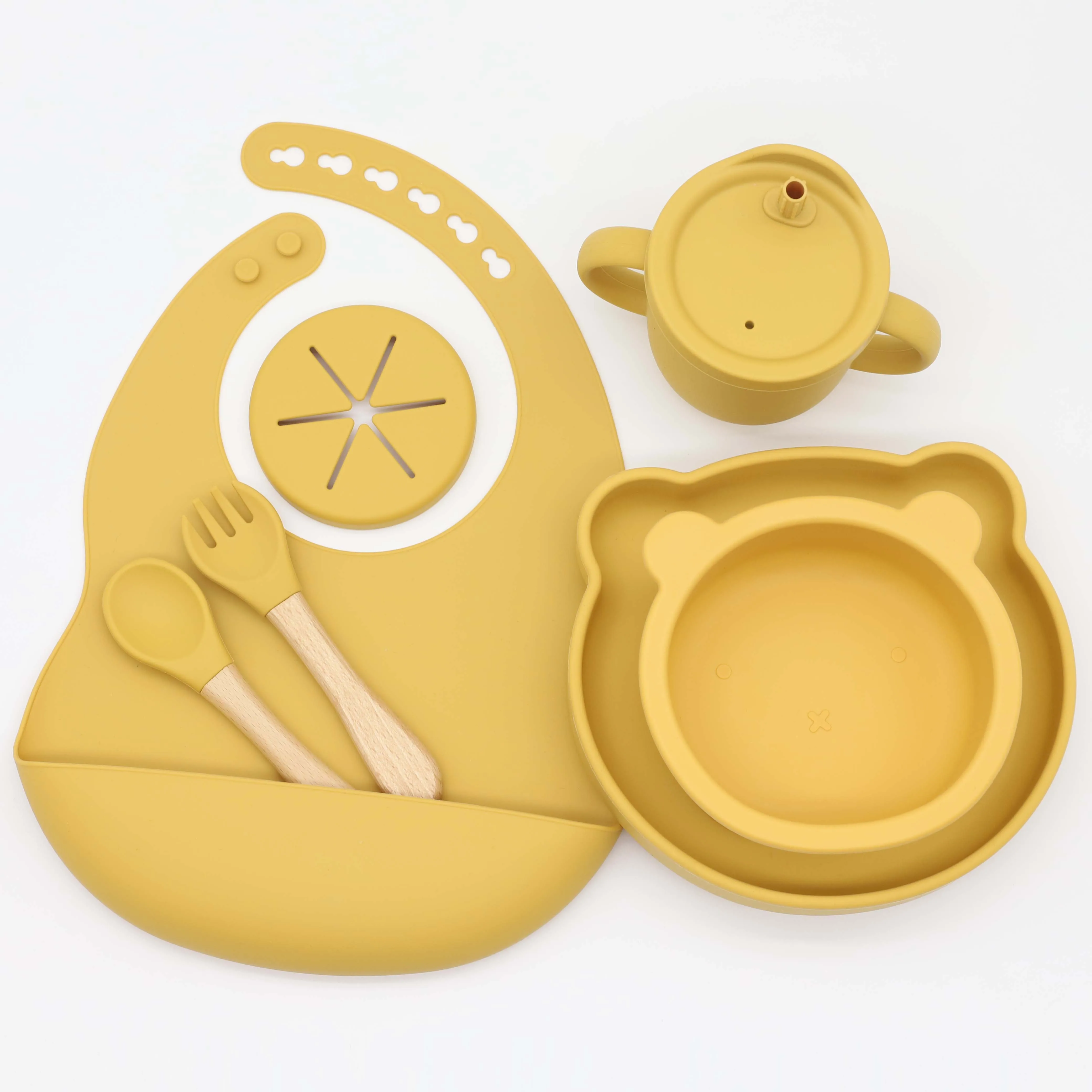 Eco-friendly Non-toxic Strong Suction Bowl Spoon Set Feeding Bib Baby Silicone baby bib bowl Bowl And Plate