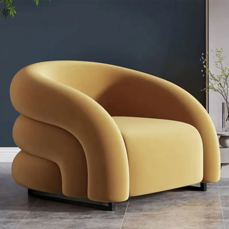 New Design Modern Velvet Fabric Single Seat Lazy Lounge Sofa Accent Chair Living Room Armchair