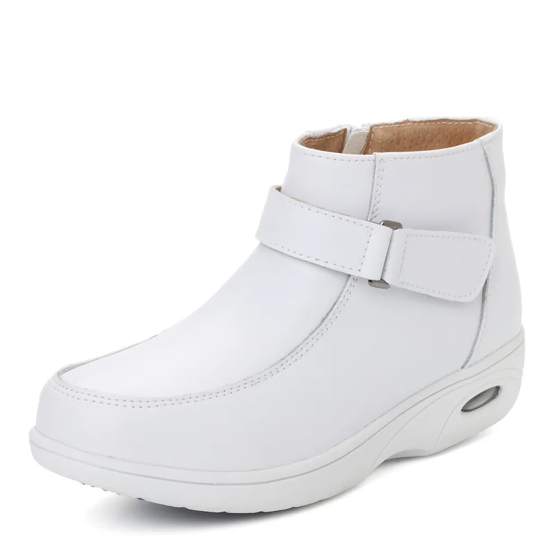 White Leather Cushioned High-Top Nurse Boots - Comfortable and Professional hite Leather Nurse Shoes For Women with air cushion