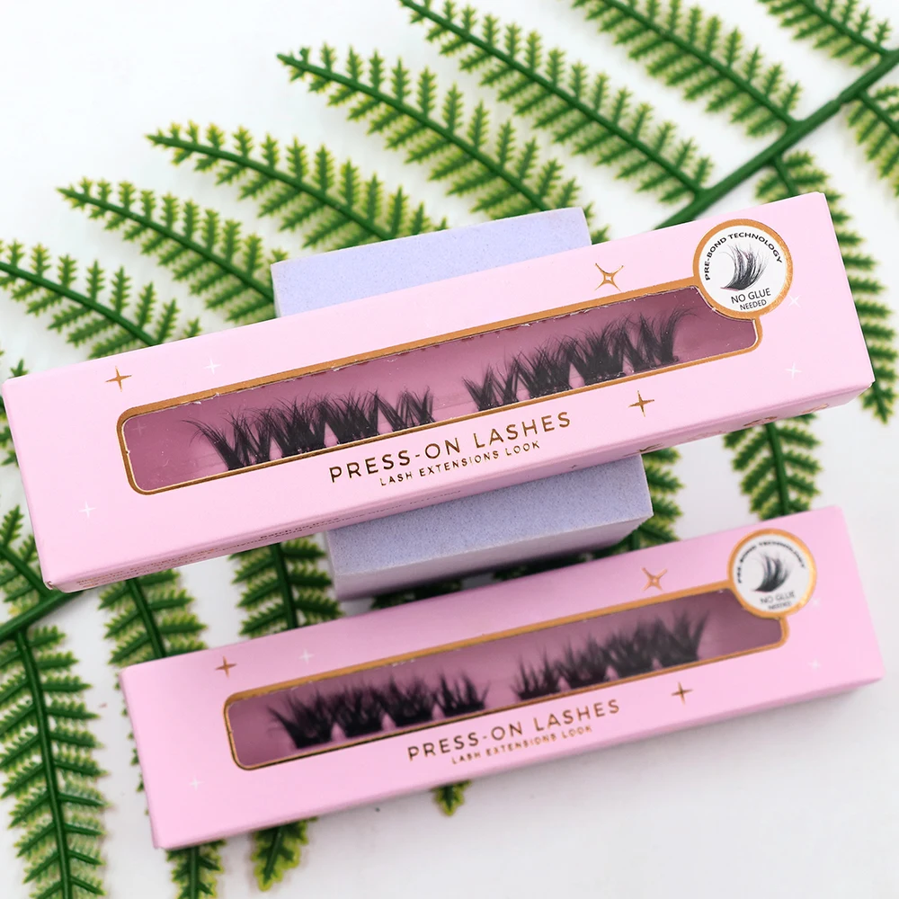 Pre Cut Handmade Superfine Band Clusters Eyelash Segments DIY Press On Lashes No Glue Needed Pre Bonded Adhesive Plant Fiber Box
