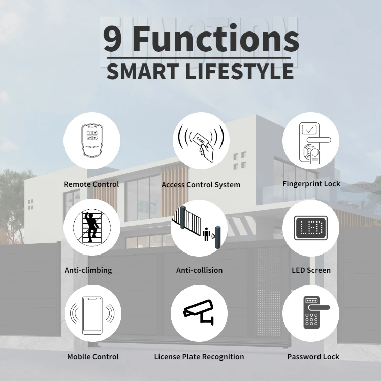 JHR Gates Remote Control Main Wall Design Automated Sliding Gate System Metal Modern Automatic Barrier Gate for House Aluminium