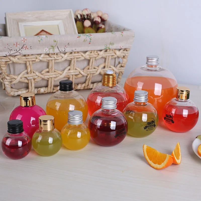 High quality 250ml PET  Transparent Plastic Bottle Ball Shape  Plastic Juice Bottles