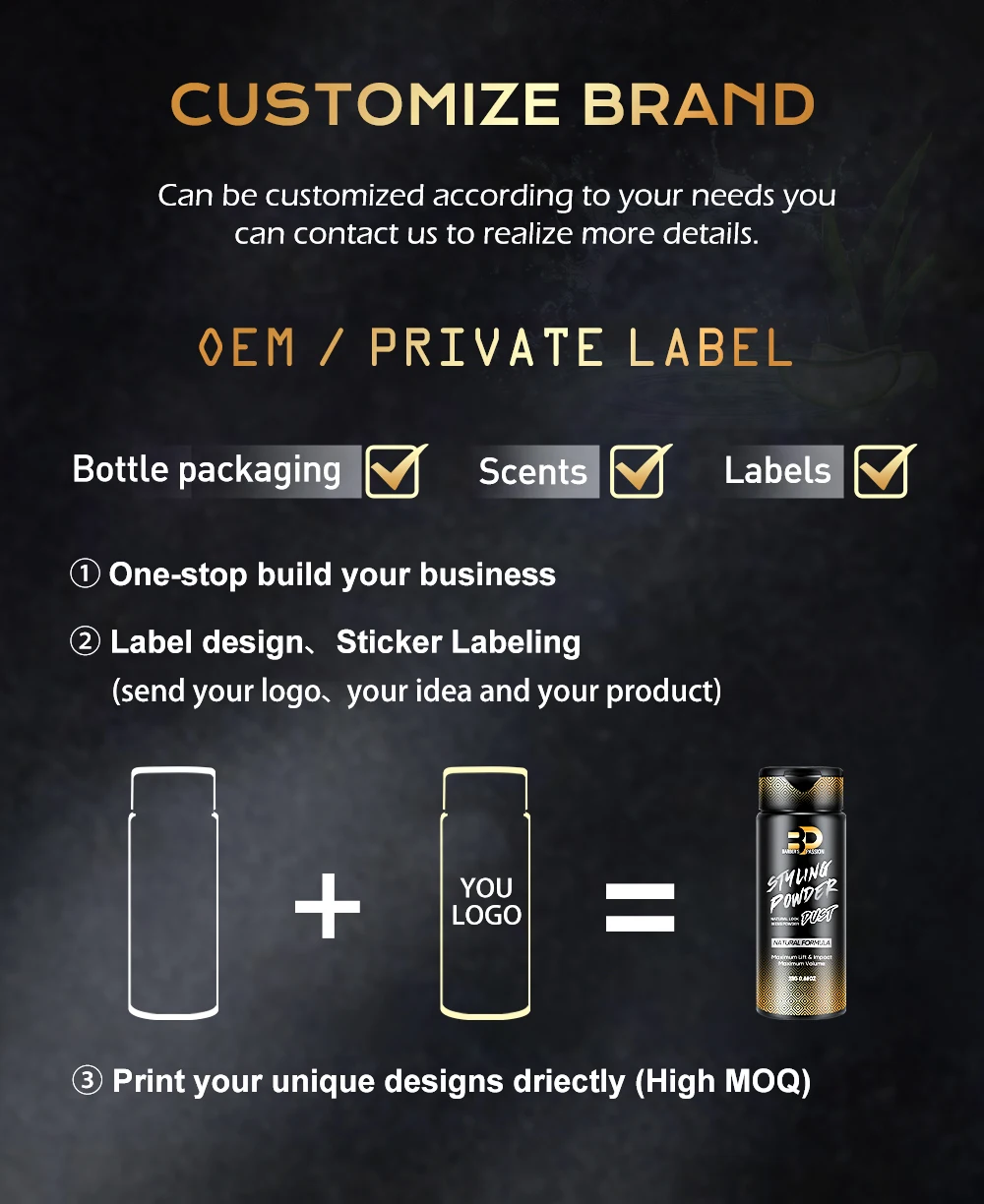 Customize Scent Long Lasting Matte Finish Styling Lift Hair Volume Powder Spray For Men