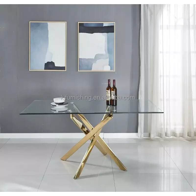 High Quality Nordic Modern Dining Table Tempered Glass Stainless Steel Leg Dining Table