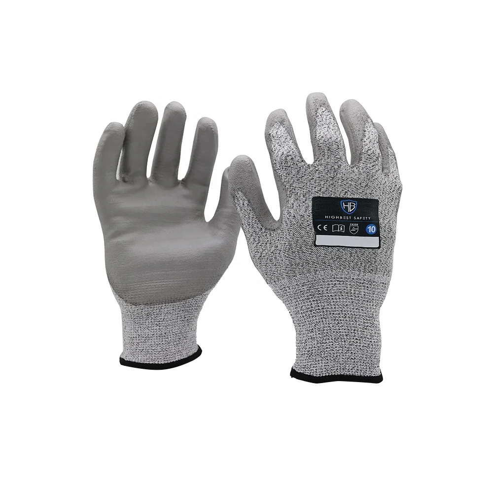 HB SAFETY CE 4543 Cut Level 5 Pu Coated Work Glove CP512L For Hand Protection Good Seller Cut Resistant Safety Gloves