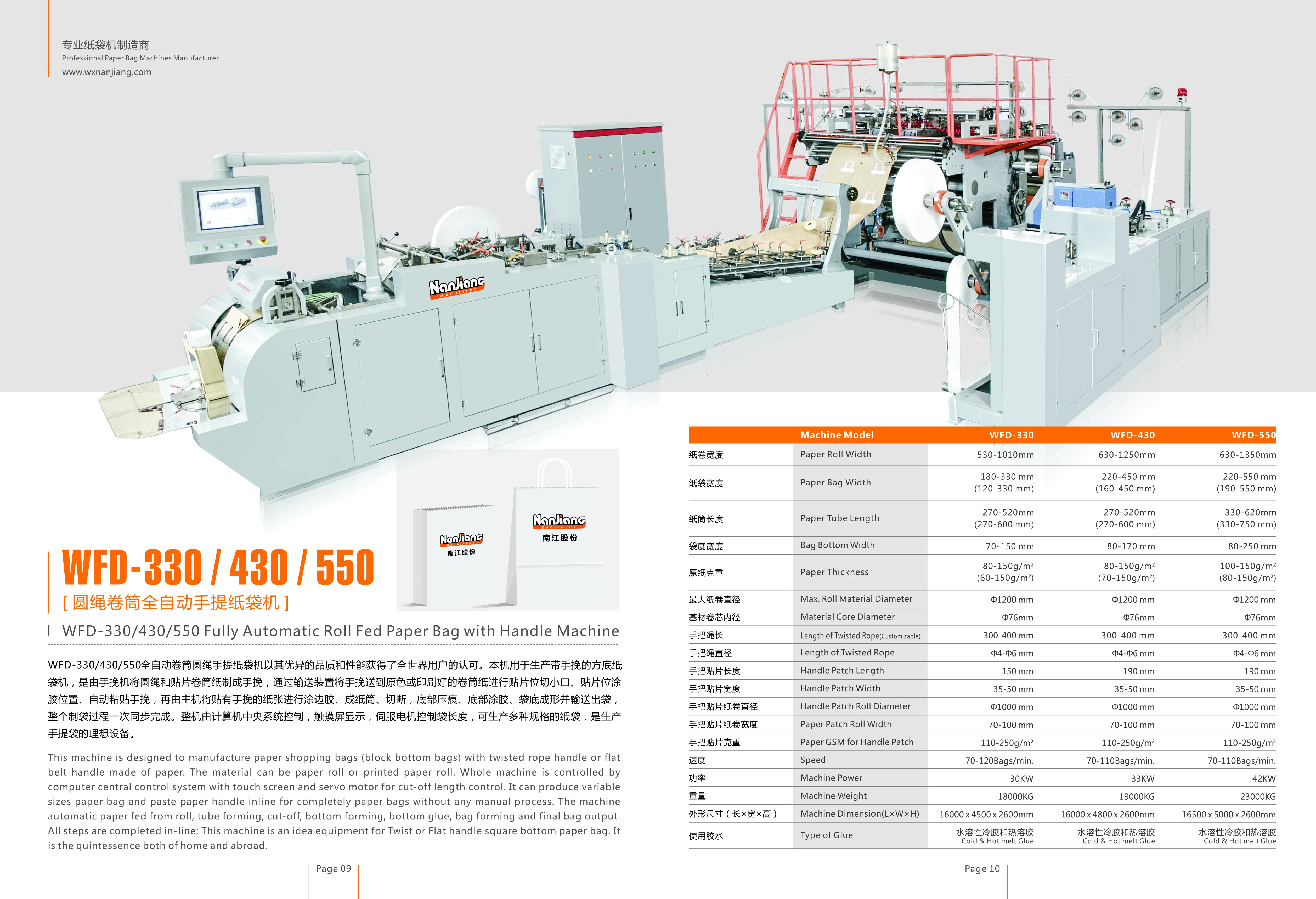 WFD-430 Fully Automatic Roll Fed paper shopping bag making machine with Twisted & Flat Handle