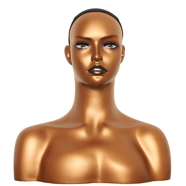 DE-Y10 Wigs and Jewelry Display Mannequin Head And Shoulder Black Full bust female