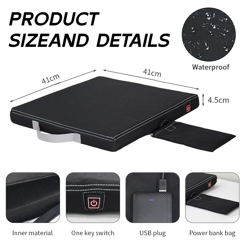 USB Powered 3 Levels Temperature Adjustment Thickened Heating Seat Pad for Outdoor Activities Camping Ice Fishing