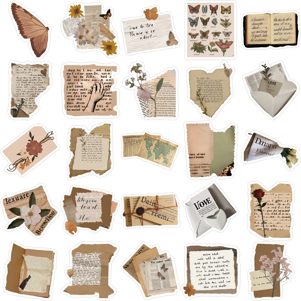 50 Pcs Classic Retro European and American Style English Hand Account Graffiti PVC Stickers for Skateboard Bike Cup Books