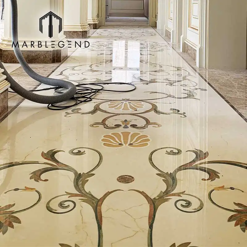 Luxury rectangle flooring stone decoration classic flower water jet marble inlay for hallway