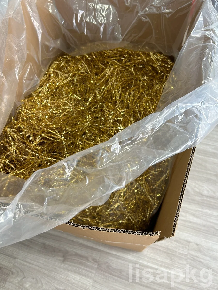 Glossy Shiny Wave Type Gold Paper Raffia Gift Box Filler Glitter Gold foil Shredded Paper for gifts makeup beauty boutique