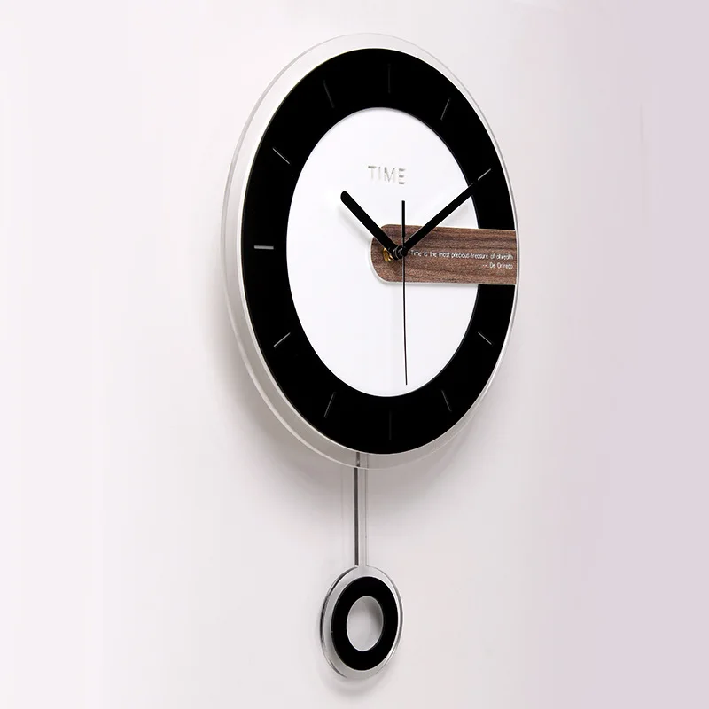 Round acrylic modern black and white with swinging creative home school office decoration wall clock