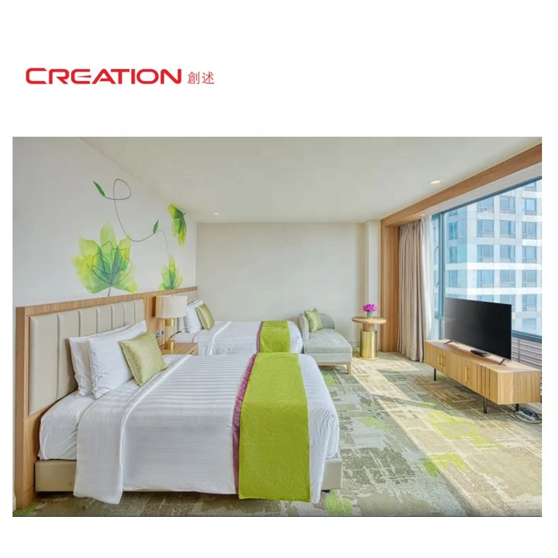 CREATION Hotel Furniture Supplier Philippine Hotel Modern Solid Wood Double Bed Hotel Room Furniture Bedroom Sets