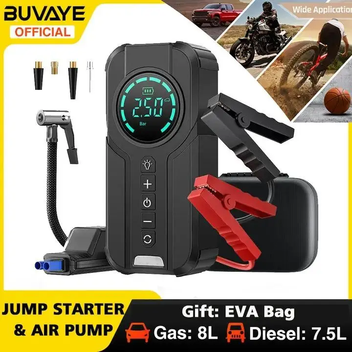 Car Tire Inflator Portable Air Pump Compressor Portable Tire Inflator Car Jump Starter Power Bank With EVA Bag
