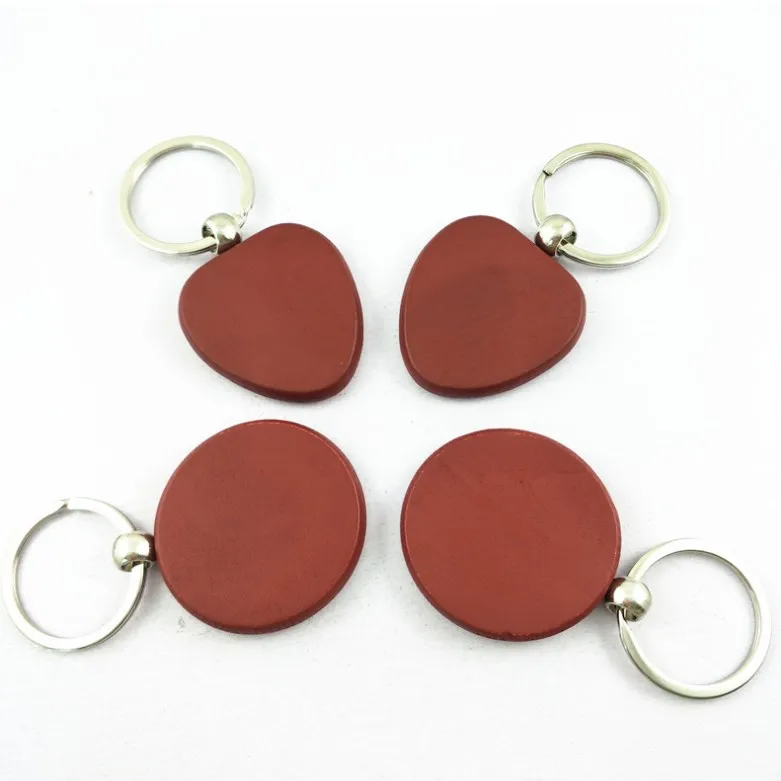 Imitated mahogany red wood keychains heart shaped round circle keychains,plain wooden keyring custom logo real esate promote
