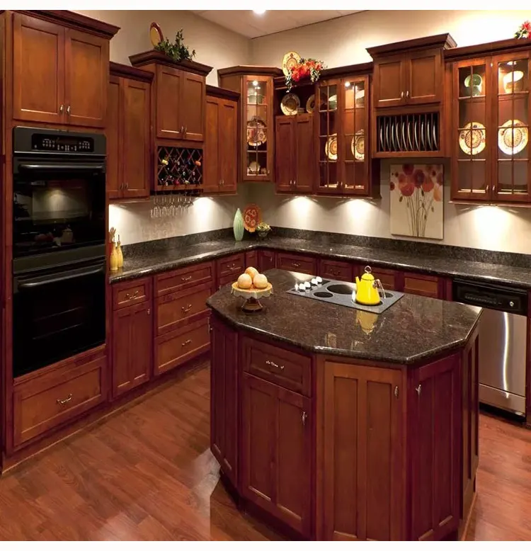 Modern design shaker galley mahogany solid wood high quality kitchen cabinet