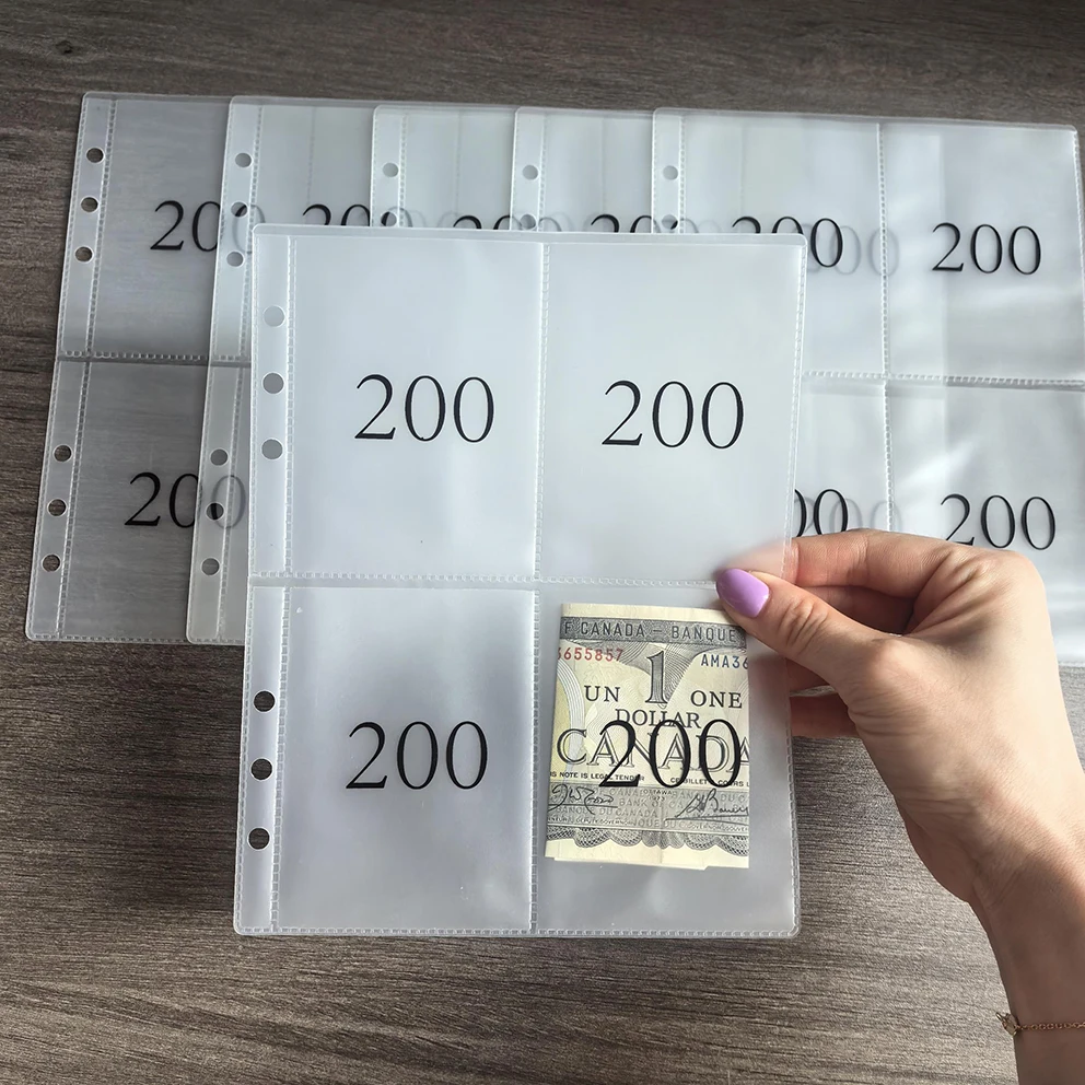 Custom Personalized Top Opening 4-Pocket Card Protector Refill Pages Sleeve Printed Number 200 Savings Envelope For A5 Binder