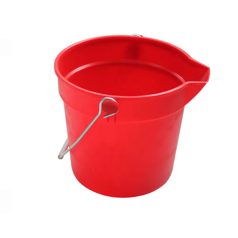 Red Durable Portable Household Cleaning Plastic Pail Bucket with Metal Handle for Water Storage and Transport