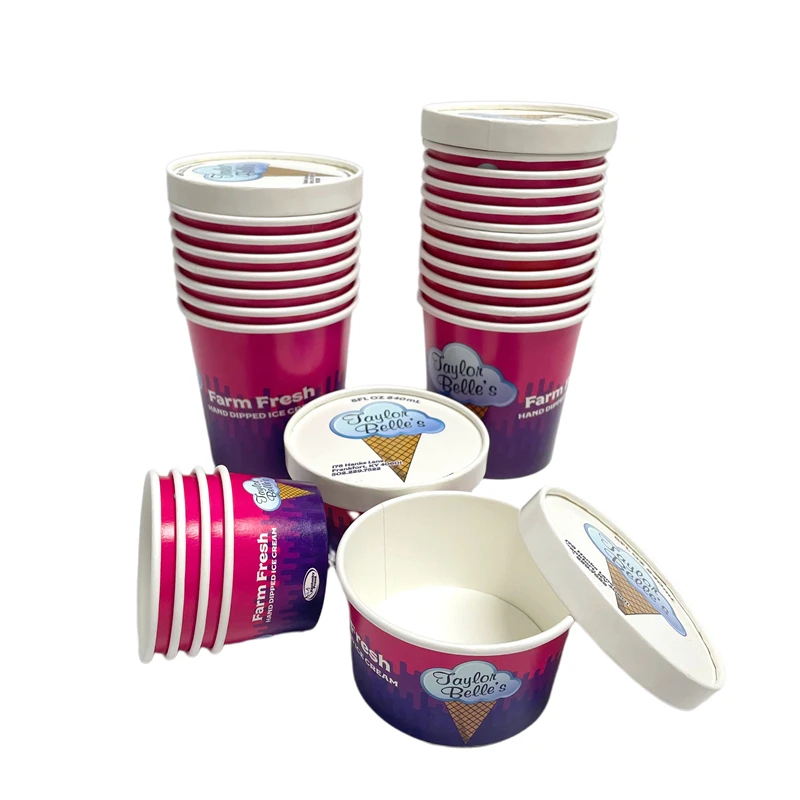 Eco friendly biodegradable 4 oz 100ml ice cream paper cups with spoons for ice cream Bowl