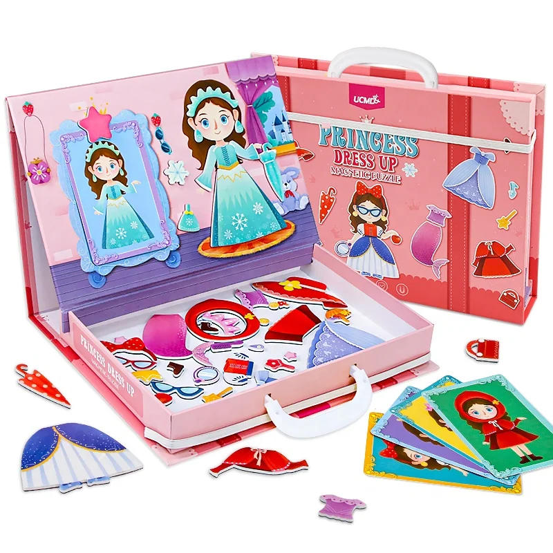 Kids Fashion Toys For Girl Gift DIY Princess Dress Up Colorful Magnetic Cards Flexible move games
