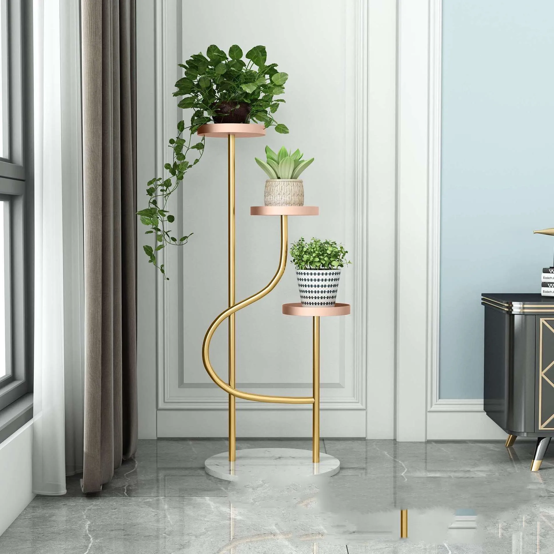 Manufacturers direct network safflower frame living room Nordic modern light luxury three-layer flower pot decoration