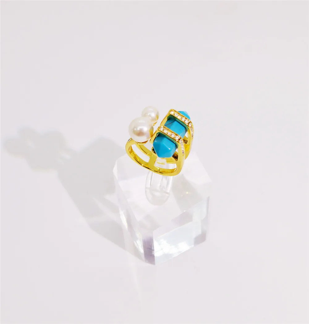 High grade Turquoise Ring pearl opening ring