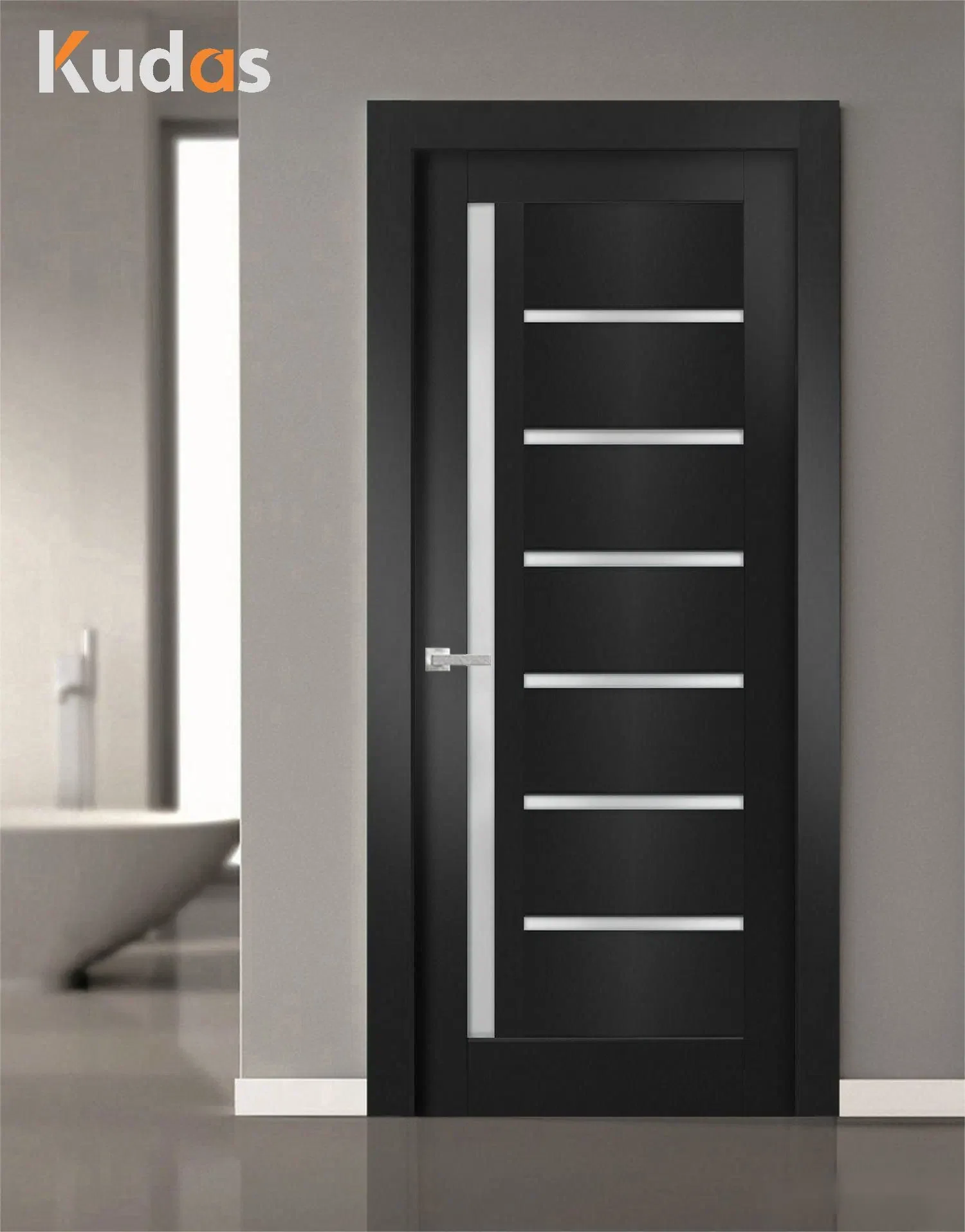 Interior Flush Glass PVC Door Black Solid Wood MDF Doors Composite Soundproof Door