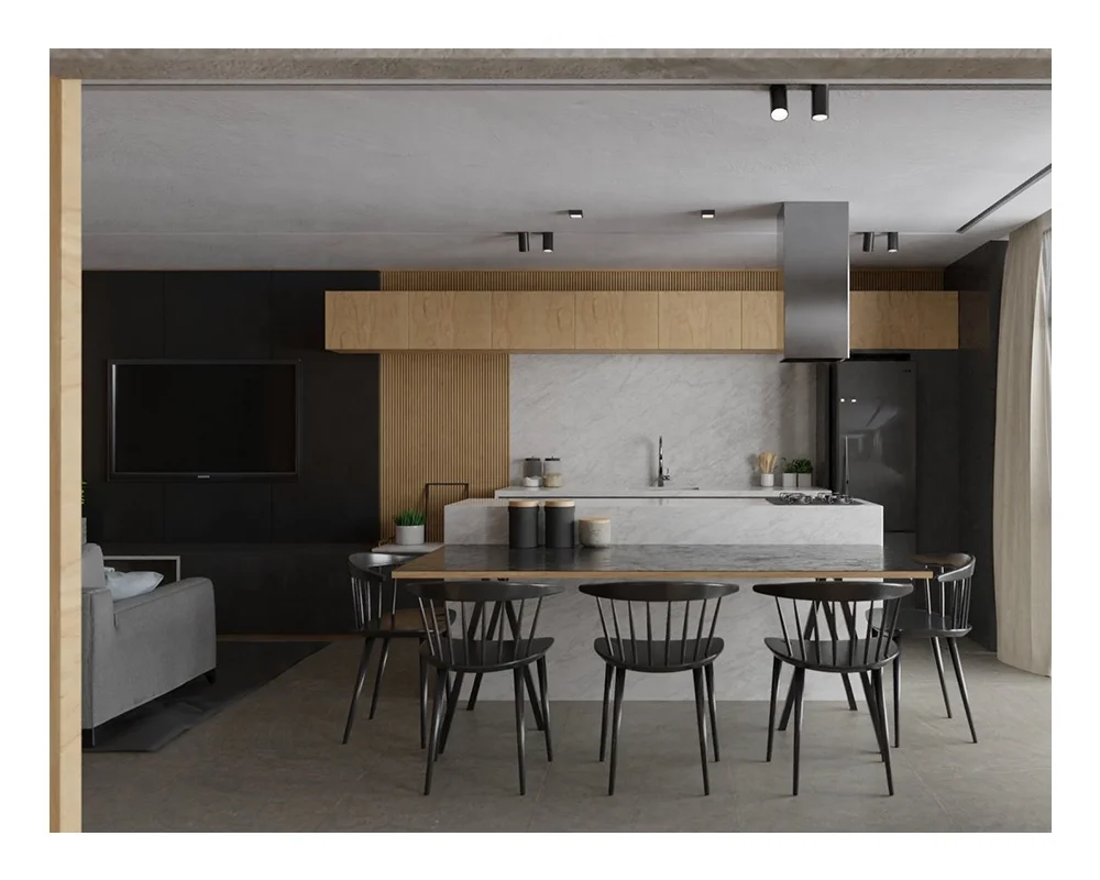 New Modern Wooden Veneer Matt Lacquer Finished Black Kitchen Cabinet Design