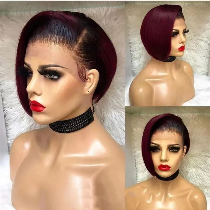 Pre Plucked Fashion Invisible Swiss Lace Cheap Pixie Short Wig 100 Virgin Human Hair Lace Front Wigs for Black Women