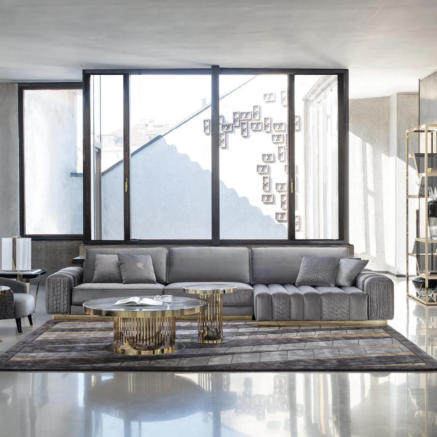 Home villa italian sofa sectional couch set modern living room sofa set furniture living room modern luxury gray