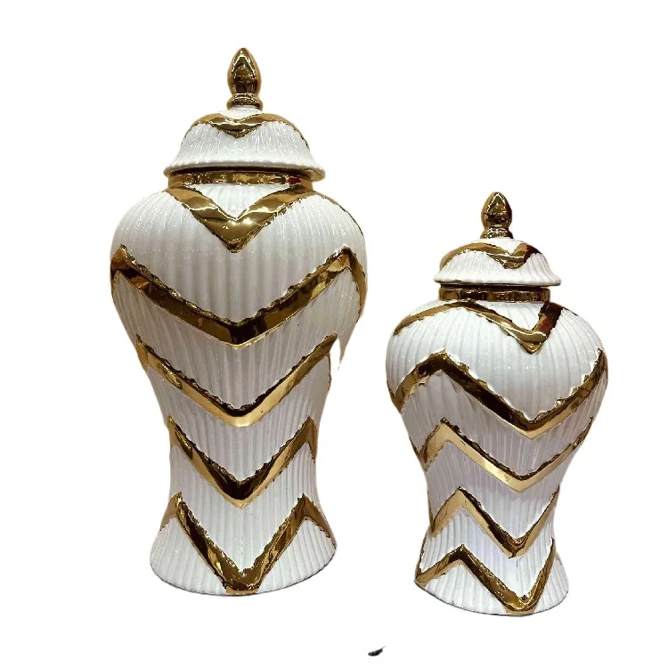 European Gold Vase Ceramic Hat Jar Decorative Light Luxury Flower Vase In Stock for Modern Home Decor