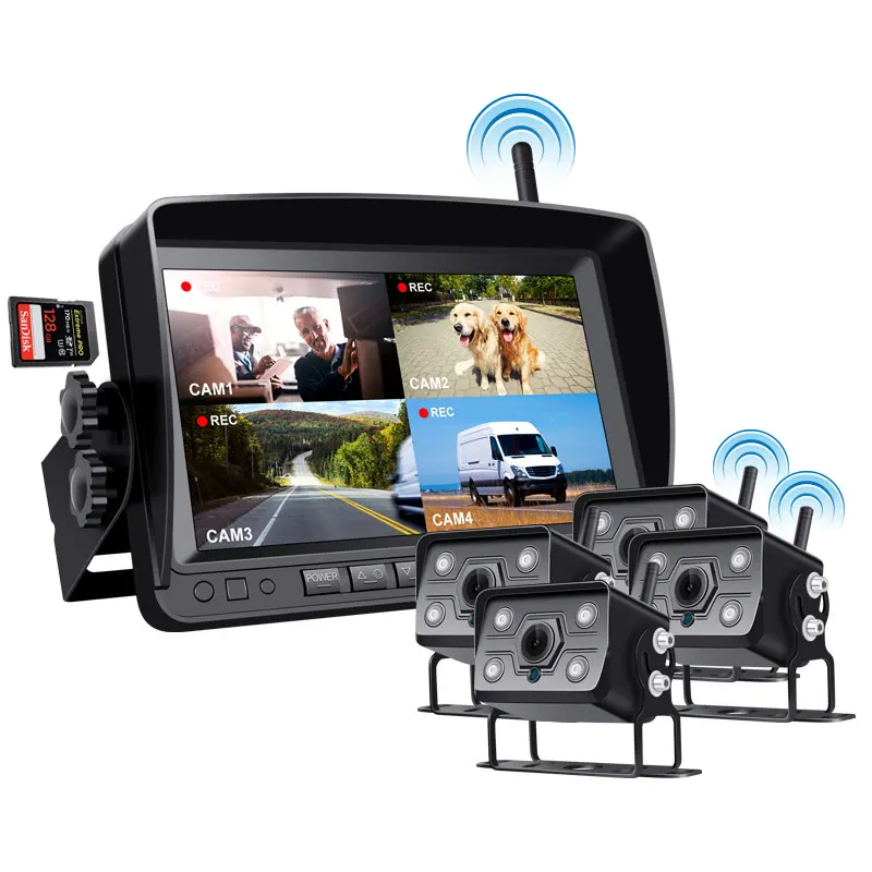 1080p AHD 4ch quad split screen waterproof night vision wireless truck video system 360 degree car reverse camera with monitor