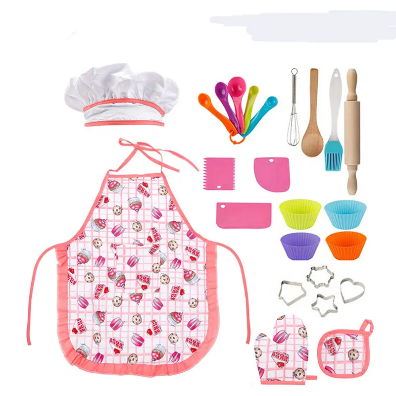 HW Kitchen Accessories for Girls Toys Set Cooking Playful Chef Pretend Happy Playing Girl Kids Body Apron Toy