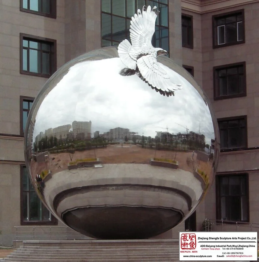 
Outdoor Large Size High Polish Mirror Finish Stainless Steel Metal Sphere Ball Sky Eagle Flying National Celebration Sculpture 