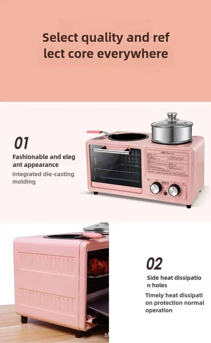 Multifunctional 4-in-1 Breakfast Machine New Three-in-One Electric Oven Toaster Bread Pizza Cake Coffee Maker Home Hotel Use US