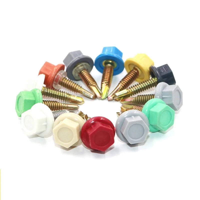 Metal Galvanized colorful indented Nylon Bi-hex Hex flange Head self drilling  roofing tek tapping screw With Rubber Washer