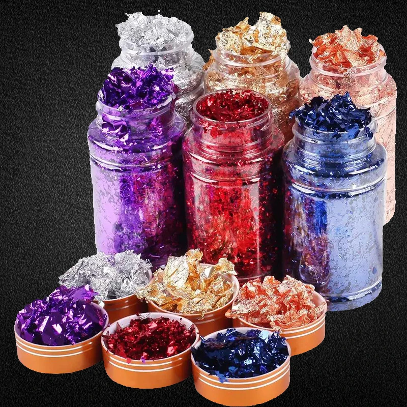 Gilding Resin Flakes Metallic Foil Flakes for Wax Seal Painting Arts and Crafts Nail Art Gold Leaf Nail Gold Leaf Flakes