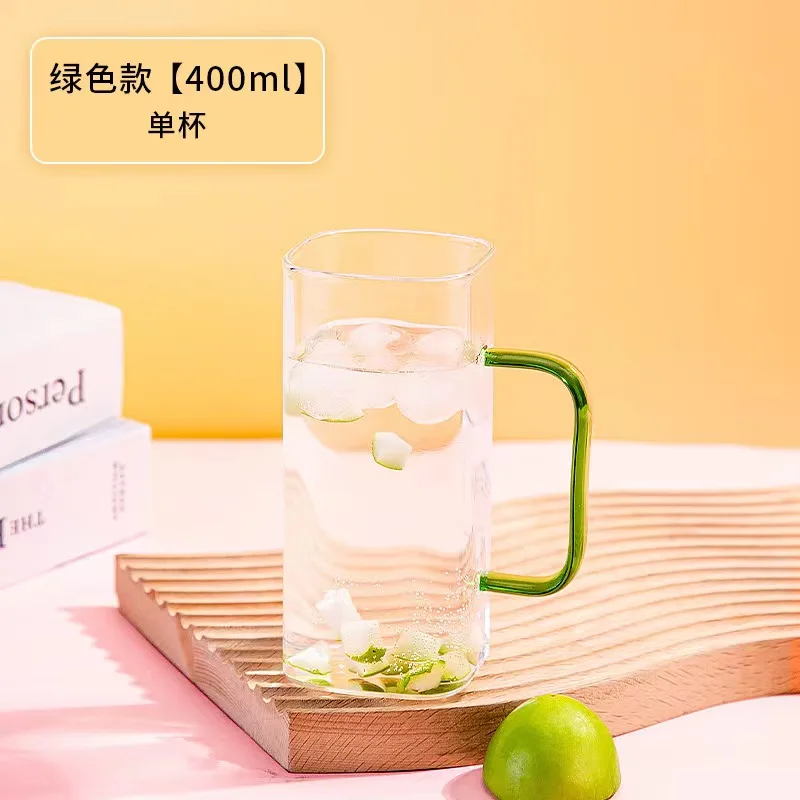 Rectangular Cups Glass Straw Square Drinking Glass with Handle Bamboo Lid Tumbler Transparent Iced Coffee Glass for Water Bottle