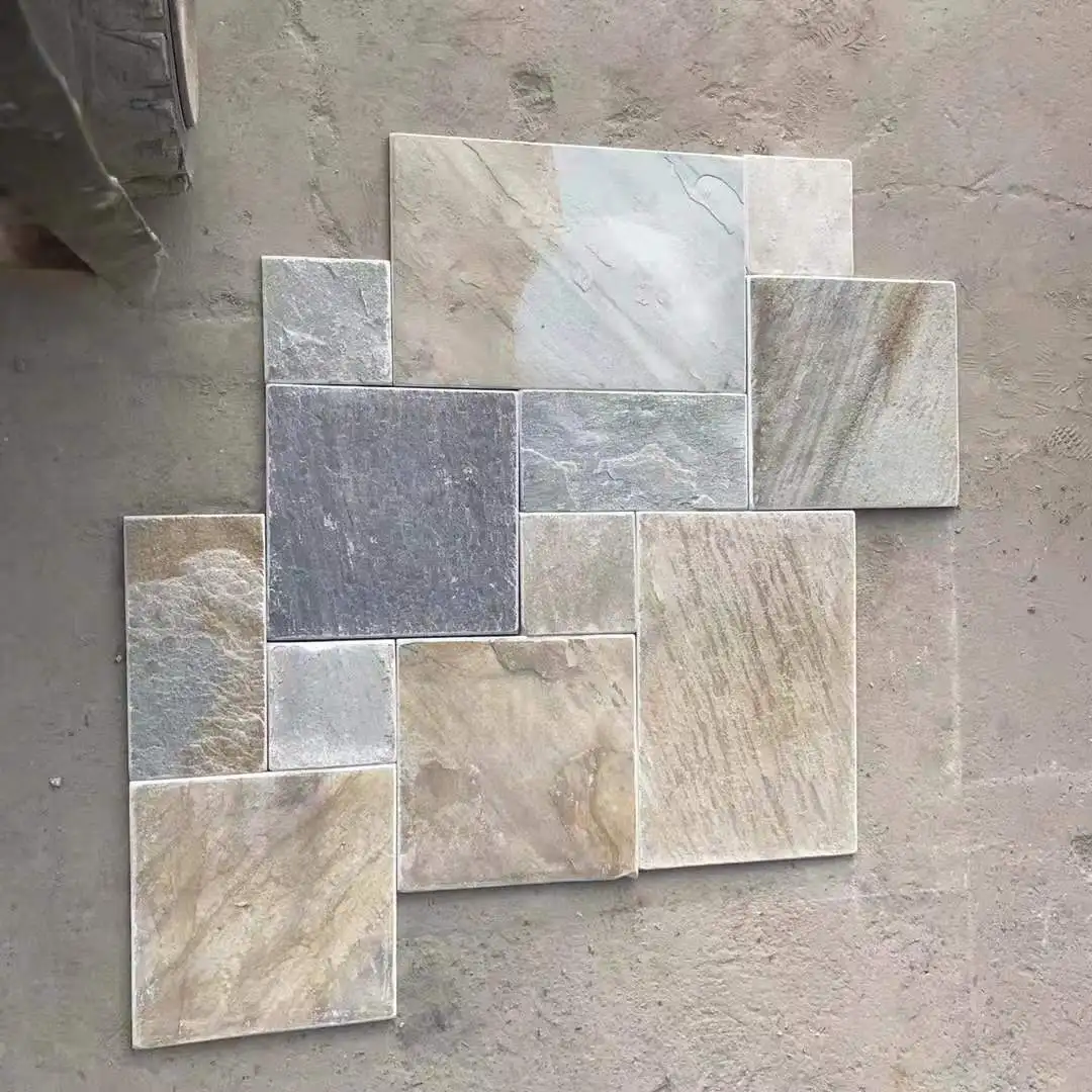 
Top Quality flagstone mats irregular shape rusty mesh net slate tile 