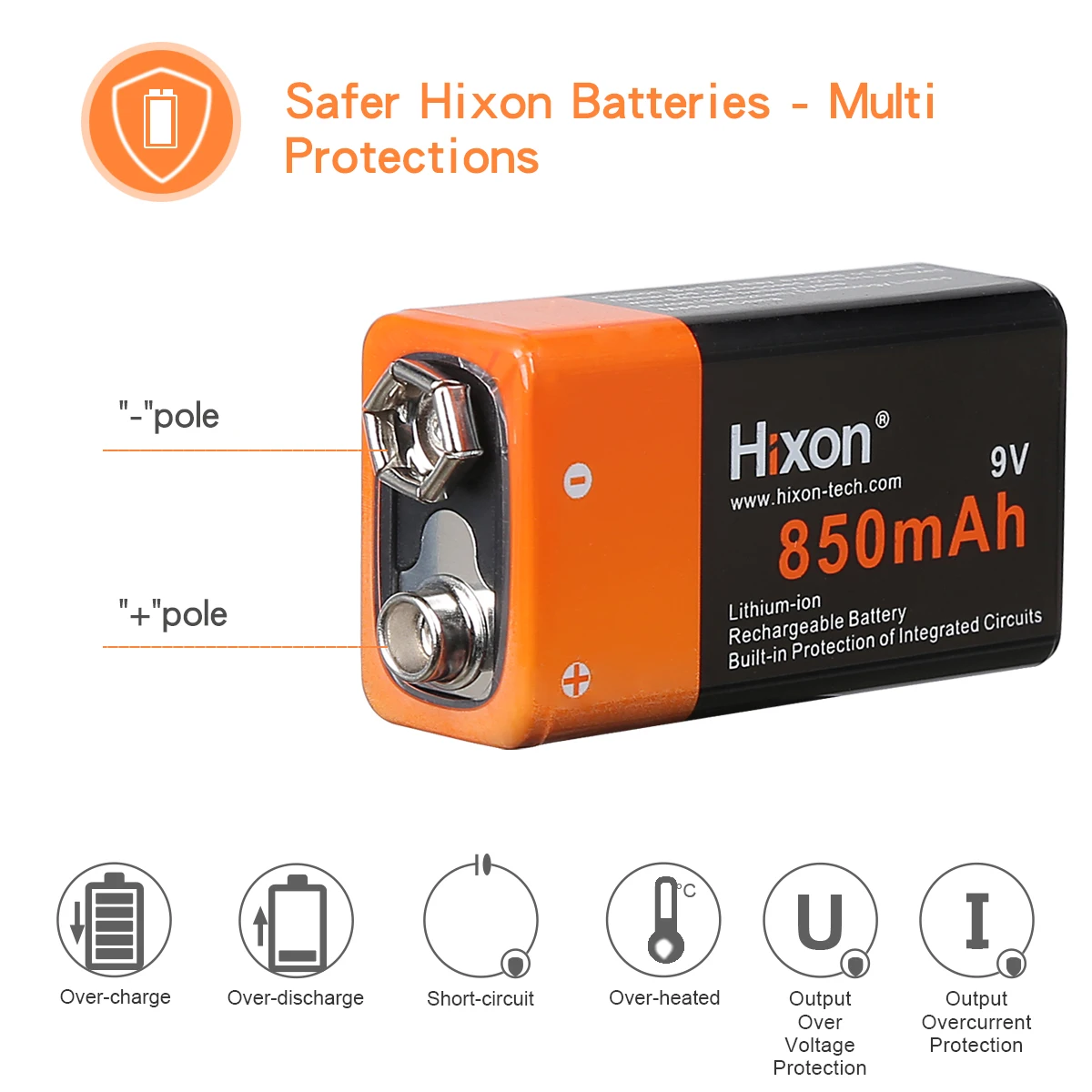 Full capacity 850mAh 9V lithium Multiple cycle charging battery for long life
