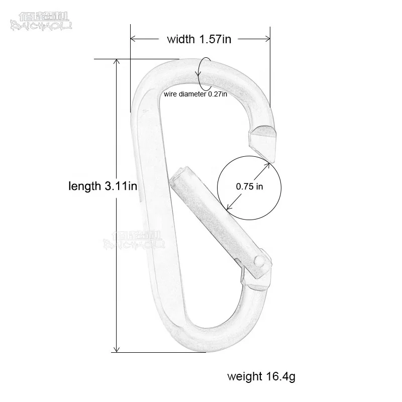 Baichaoli Высокое качество 8 # Тип D пресс плоский алюминиевый сплав пружинный крючок Брелок серебристый карабин