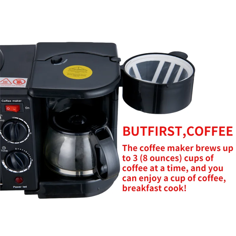 2025 new hot sell 3 in 1 breakfast maker microwave 3 in 1 breakfast station oven coffee maker and frying pan