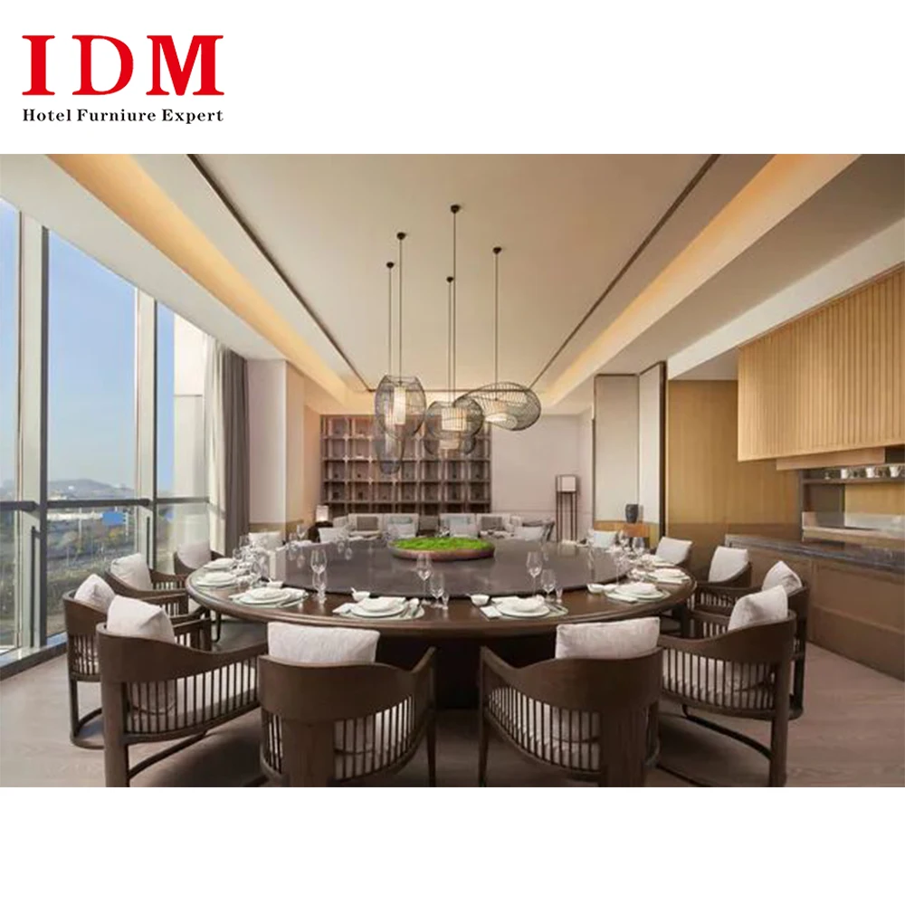 Wholesale Hotel Restaurant Furniture Round Banquet Events Wooden Cafe Table Armchair Space Saving Furniture For Restaurant