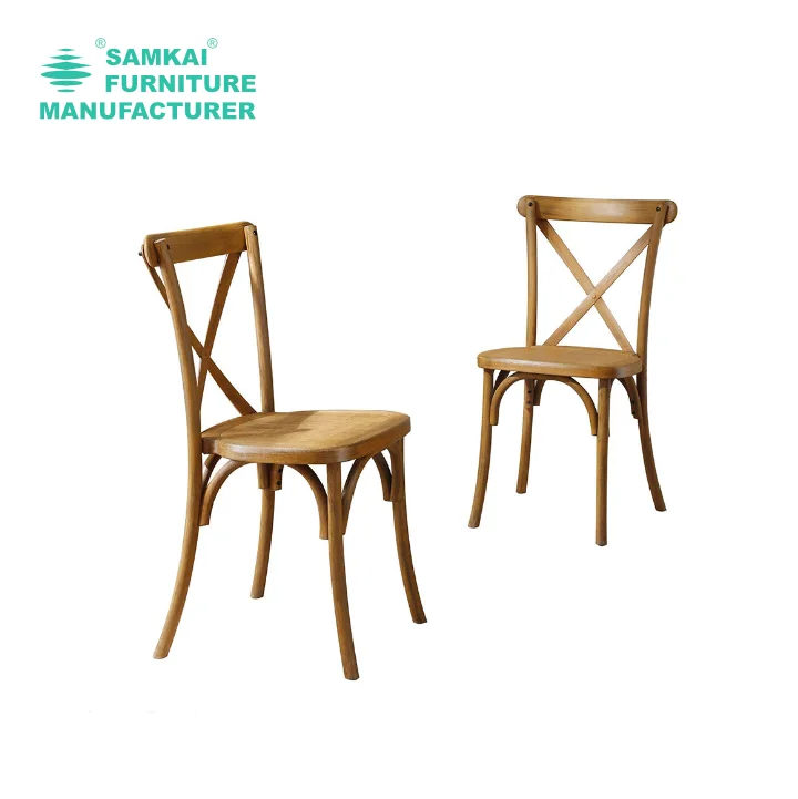 SK-YHY-D001 Stackable Oak Wood Cross Back Chair Elegant Design For Weddings Banquets Events Wholesale USA Durable Seating