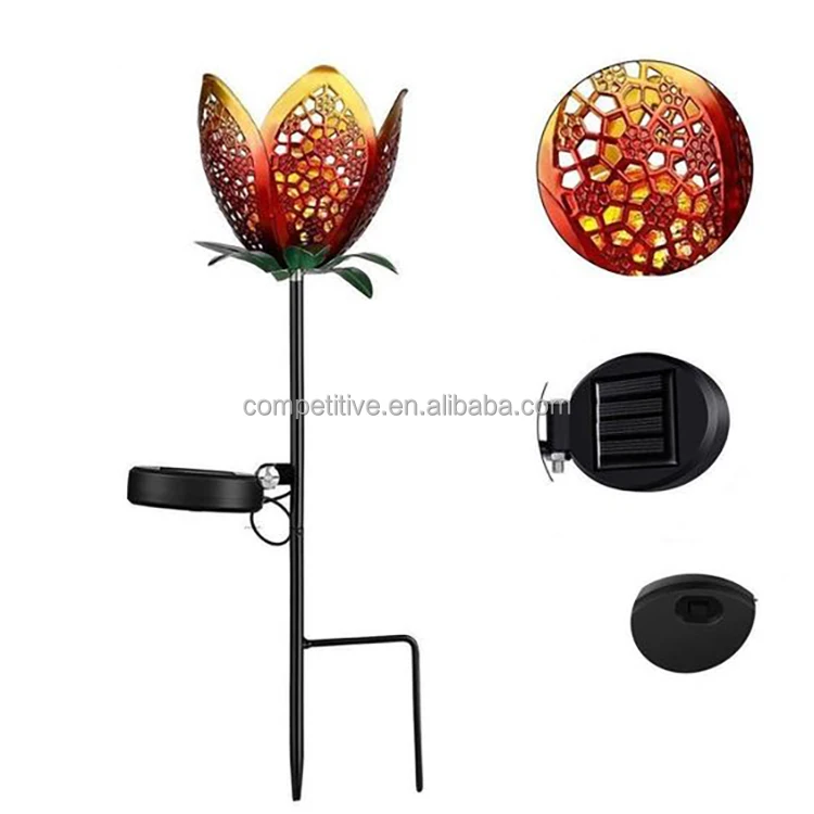 Amazon Metal Art Flower Sculpture Lamp Garden Yard Art Home Decor Yard Lawn Plant Ornaments Statue with Glass Ball Solar Light