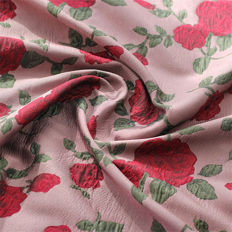 Yarn-dyed Red Rose Embossed Fabric Retro Wrinkle High-definition Clothing Suit Stiff Tutu Skirt Jacquard Cloth wallpaper