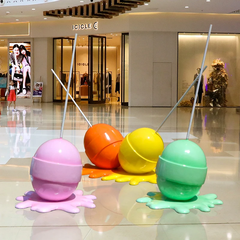 colorful outdoor square decoration large fiberglass candy sculpture artificial resin candy statues sculpture