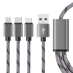 3 in 1 USB Cable IOS Android Smart Phone Travel Phone Cable 1200MM 2.4A Mobile Phone Fast Charging Braided Cable with Box